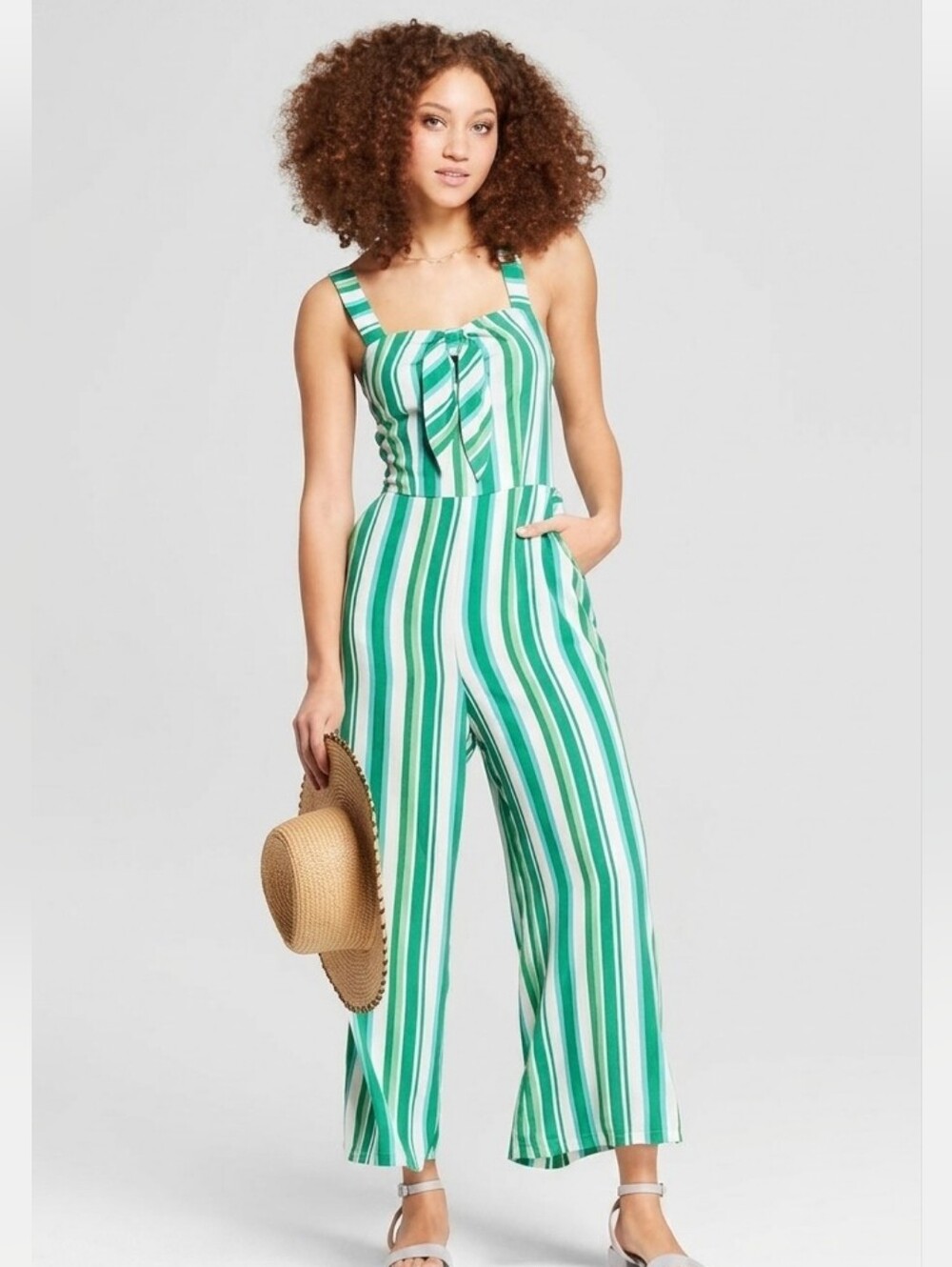 A New Day Striped Cropped Jumpsuit Sz M